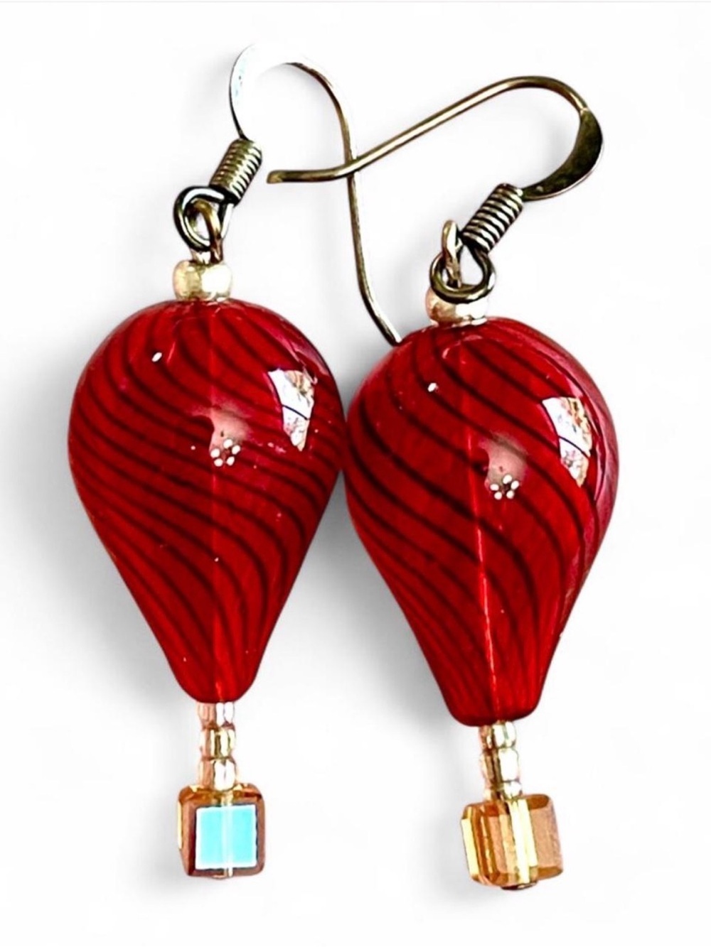 Vintage Artisan Hot Air Balloon Dangle Earrings Aurora Borealis AB Lampwork EUC